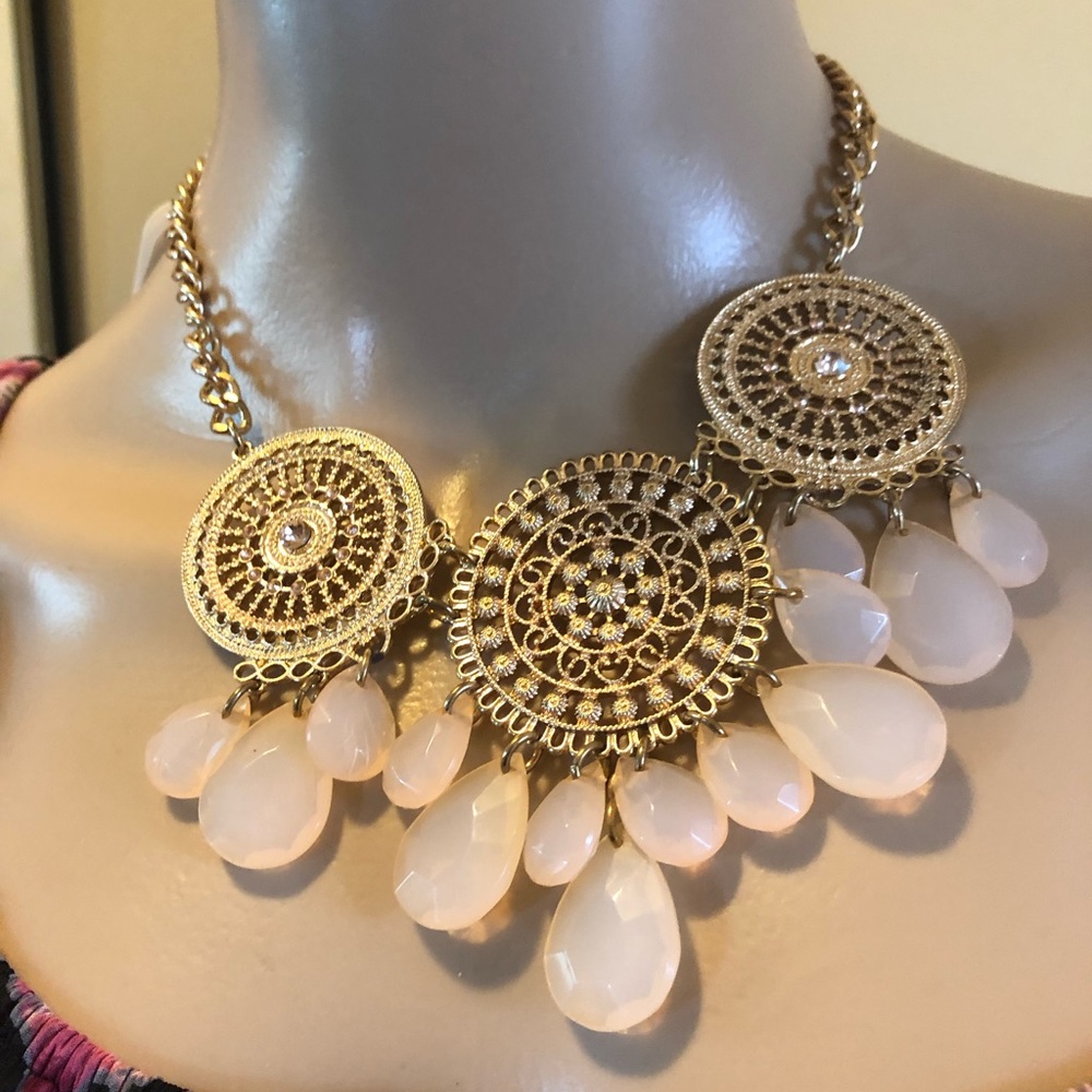 charming Charlie’s gold and blush gem necklace